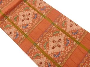 ふくれ織変わり格子に花菱・唐草模様織出し袋帯